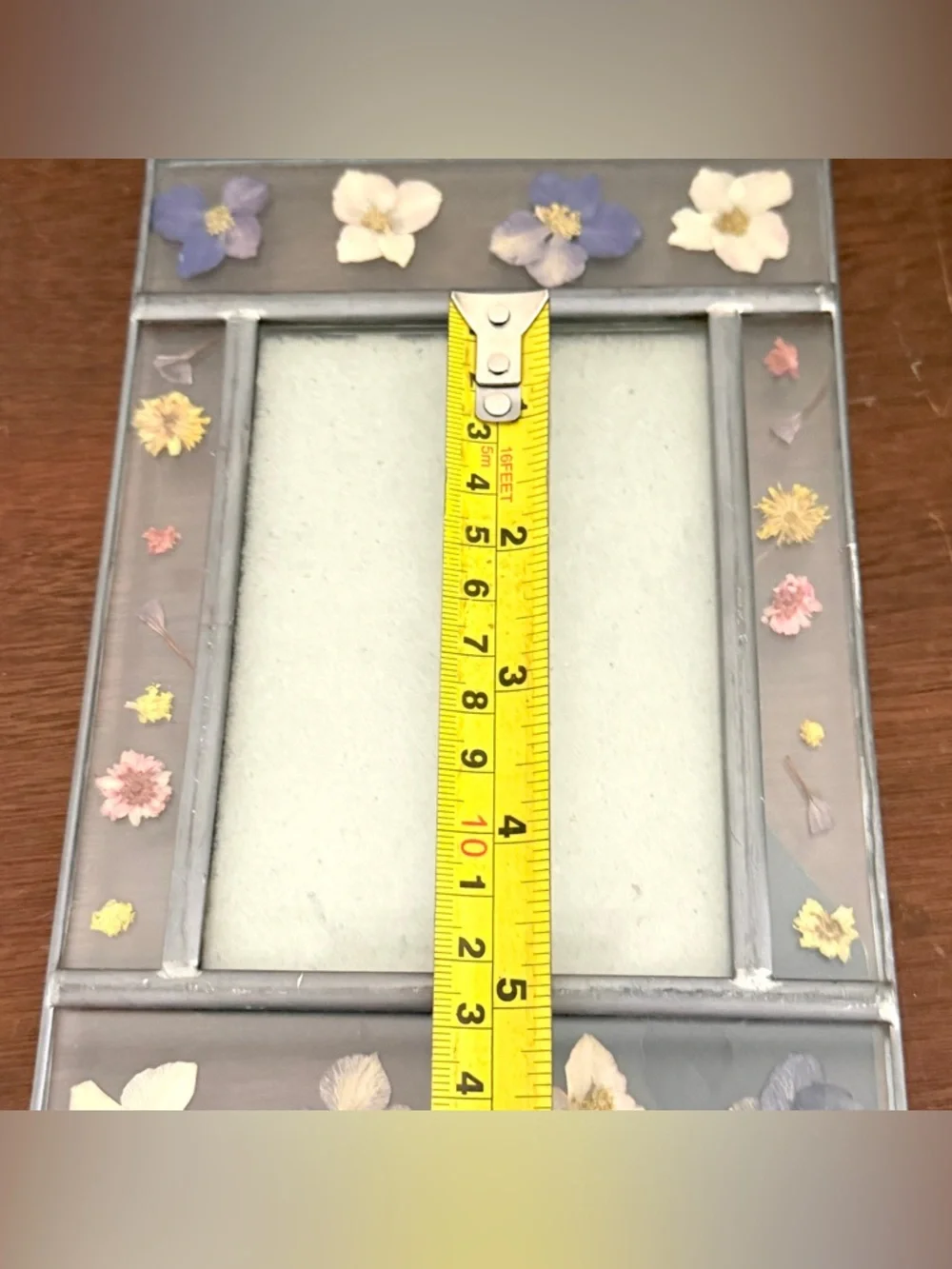 Vintage Dried Flower Pink Purple Cream Yellow Glass Picture Frame 3.5x5” Boho